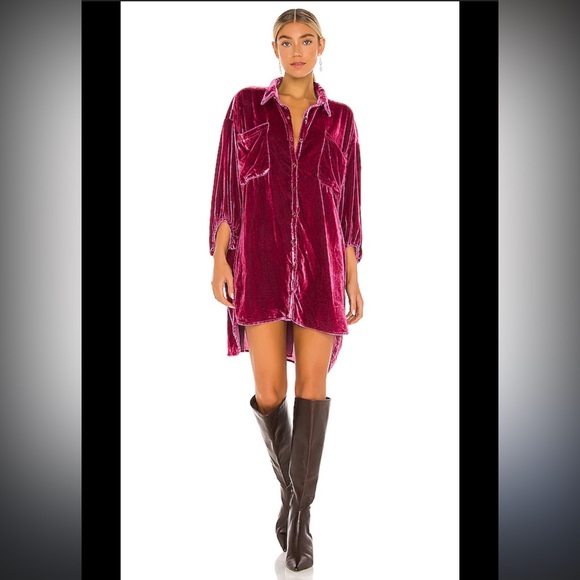 Free People Lux Velvet Shirt Dress in Fairytale from REVOLVE size S - Picture 1 of 5